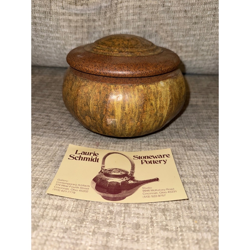 Laurie Schmidt Stoneware Pottery Lidded Jar Rustic Earth‎ Tones Handcrafted Art